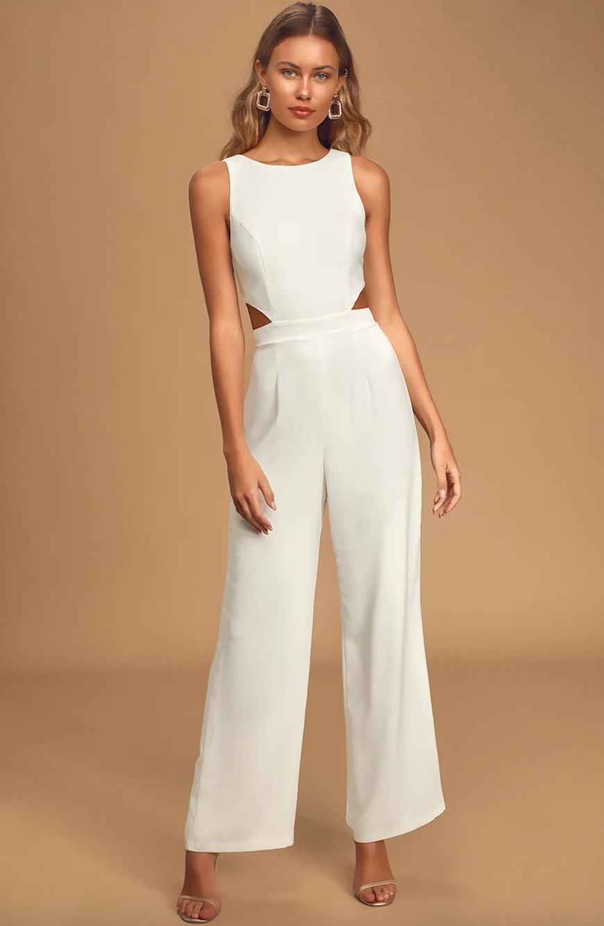 NEW Lulus Moments to Remember White Sleeveless Wide Leg Cutout Jumpsuit Small